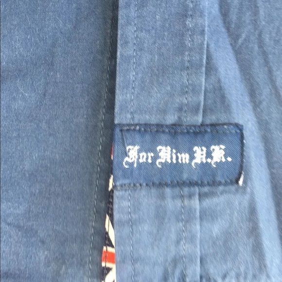 For Him U.K. Men Long Sleeve Shirt Large Navy Embroidered Print - Picture 6 of 14